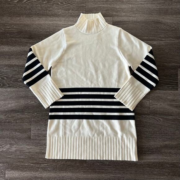 NWT Line & Dot Abbey‎ Sweater Dress Ivory Black Stripe Turtleneck Knit Large - Picture 3 of 16